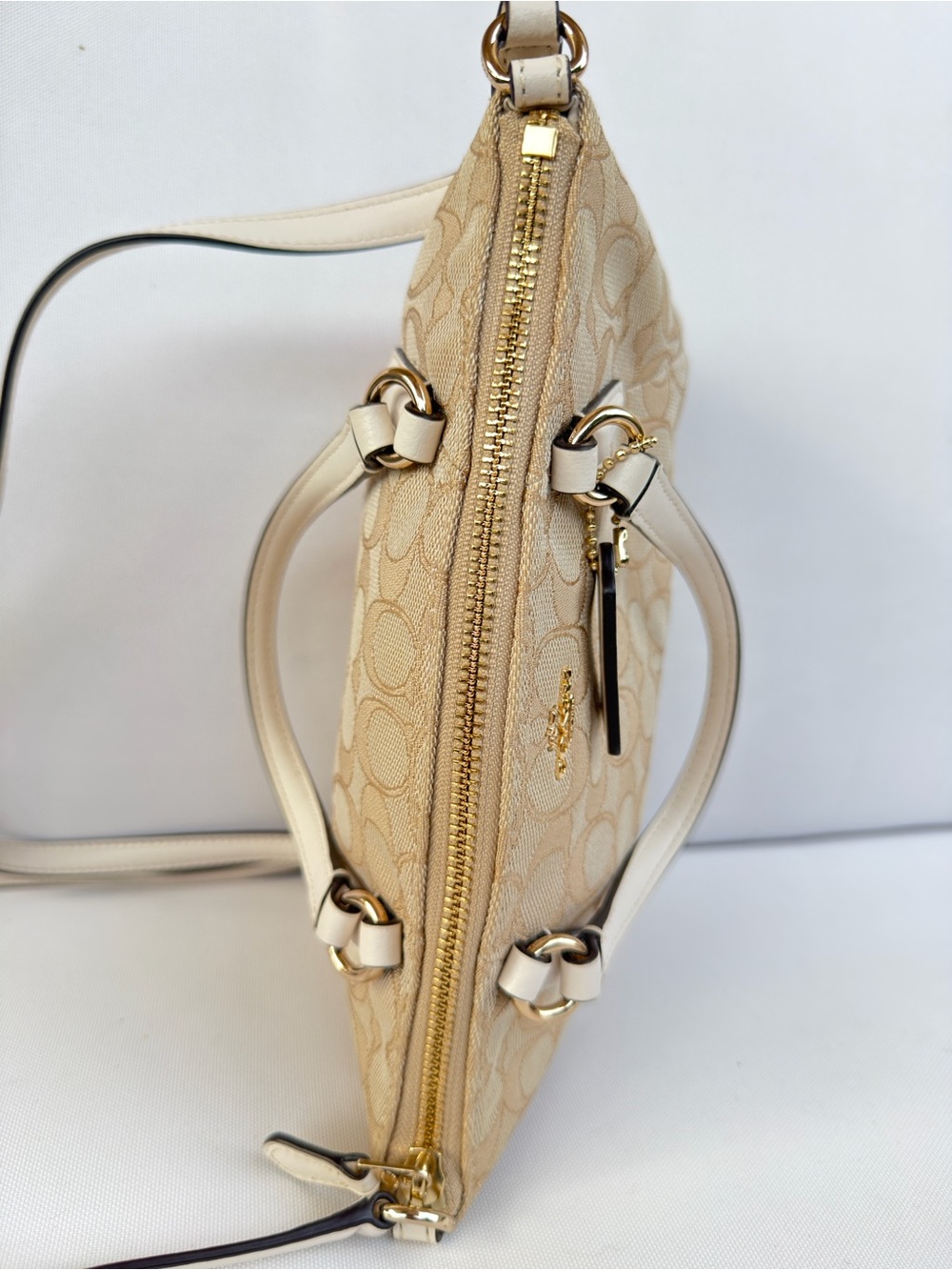 Coach Signature Canvas Mini Kelsey Satchel Beige White Leather Crossbody bag - Picture 3 of 13
